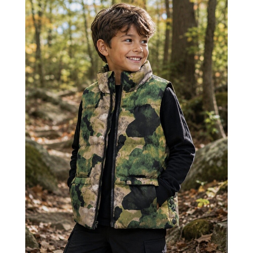 All In Motion Kids Puffer Vest M 8 Camo Insulated Snap Side NWT Unisex